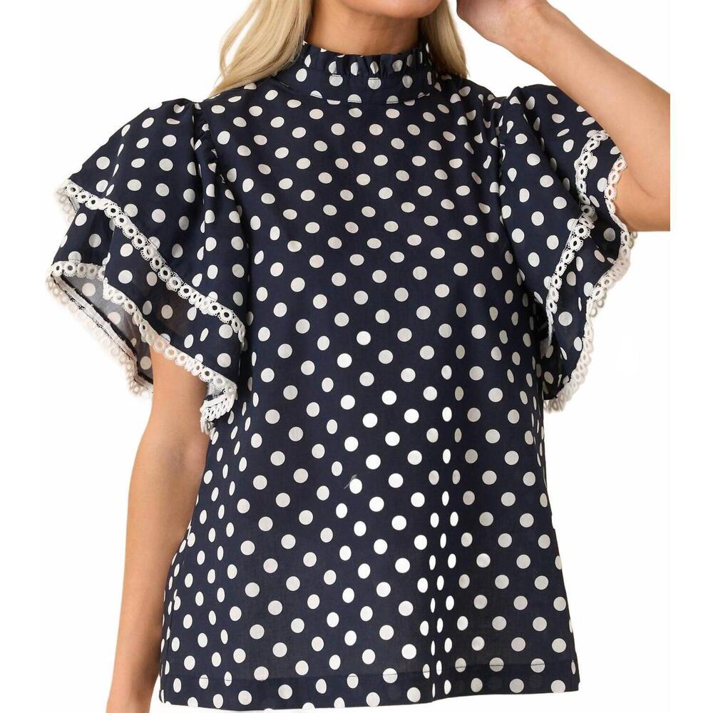 NEW PROSPERINA women's blair ruffle top in navy